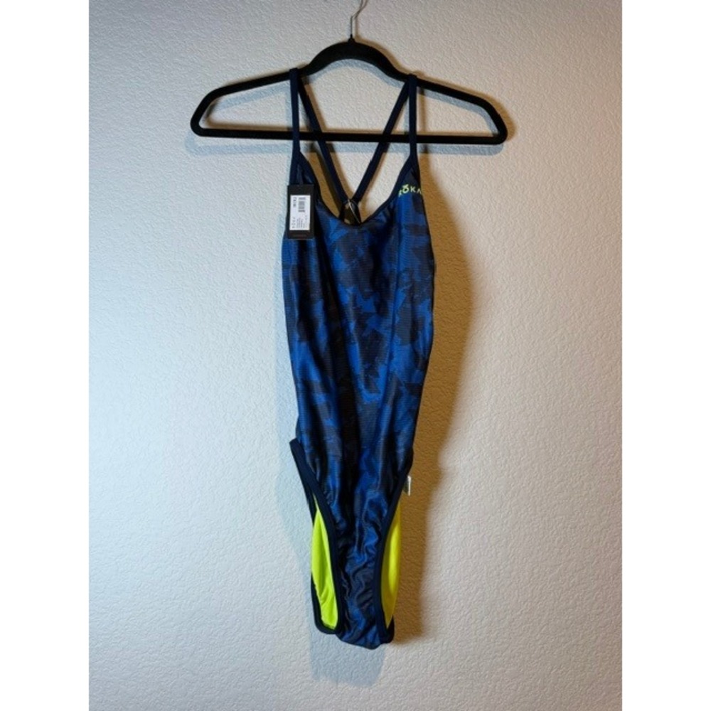 Roka Women's Elite Strap back print shatter navy one Piece Swimsuit 38 XL